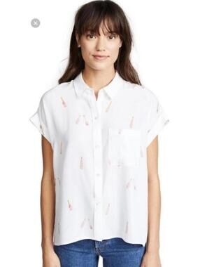 Rails Whitney Rose all Day Champagne White button Down short sleeve top sz S